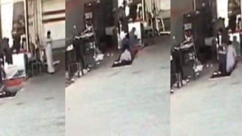 فيديو : بسبب الببجي . . شاب يسقط في فجوة فحص السيارات في محطة وقود