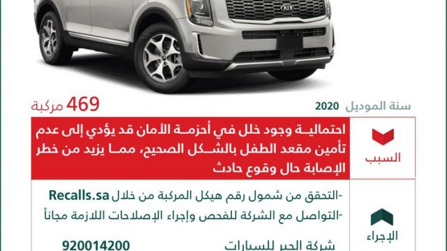 استدعاء 469 سيارة كيا تيللورايد في السعودية