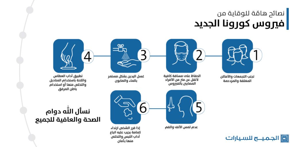 الجميح للسيارات تنشر طرق الوقاية من فيروس كورونا