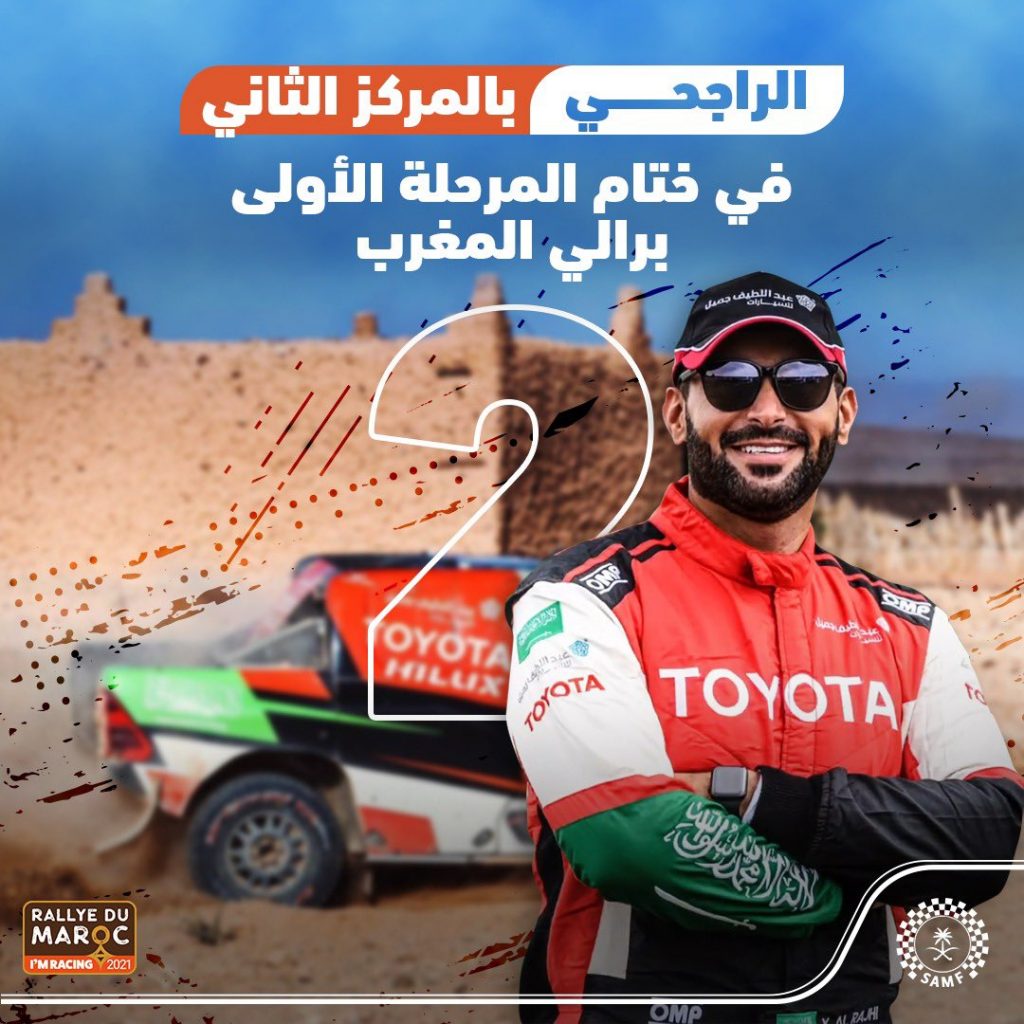 الراجحي في المركز الثاني بالجولة الأولي لرالي المغرب