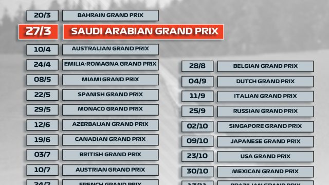 الإعلان عن موعد سباق الفورمولا 1 في السعودية لموسم 2022