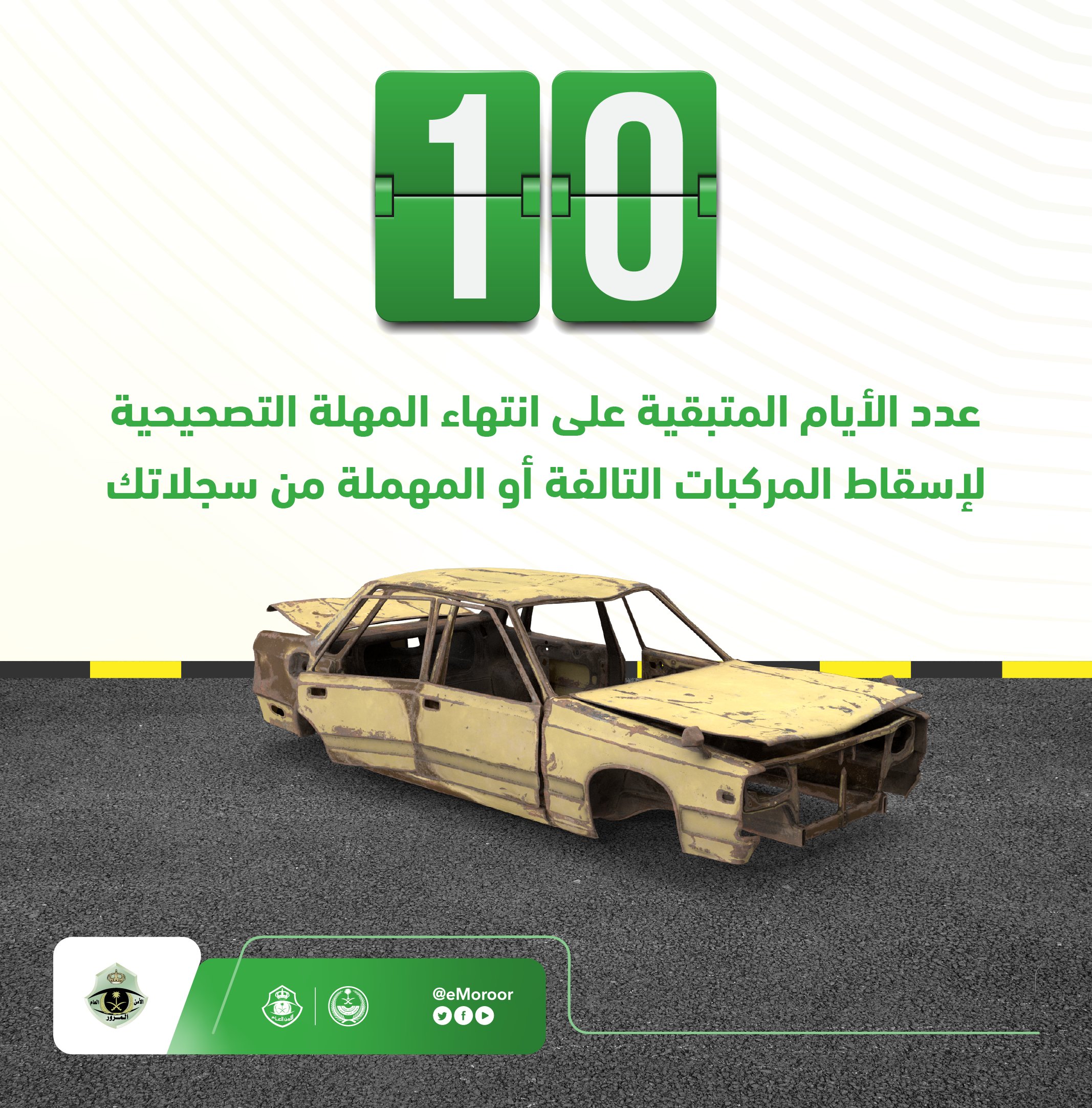 تبقي 10 أيام على انتهاء المهلة التصحيحية لاسقاط المركبات التالفة أو المهملة بالسعودية