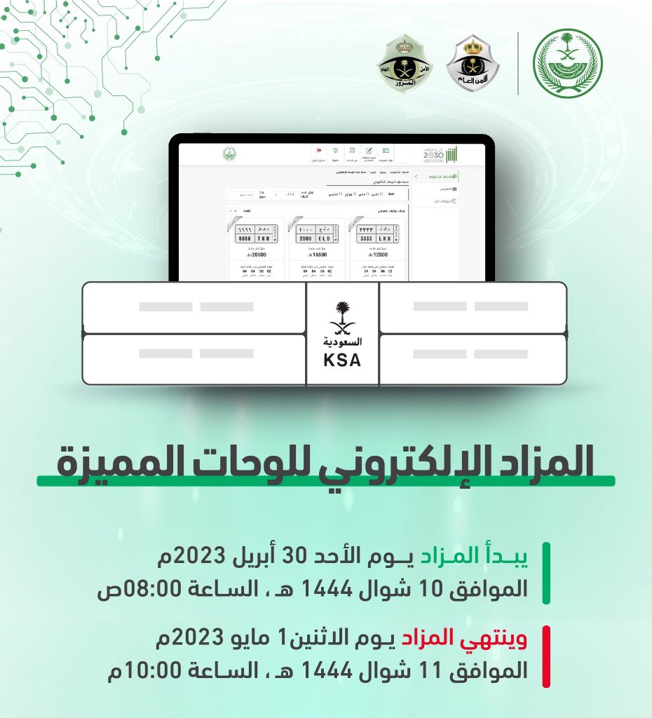 اليوم : انطلاق مزاد جديد للوحات الإلكترونية في السعودية خلال منصة أبشر