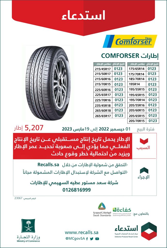 استبدال 12.318 ألف إطار سيارة في السعودية بسبب تاريخ الإنتاج