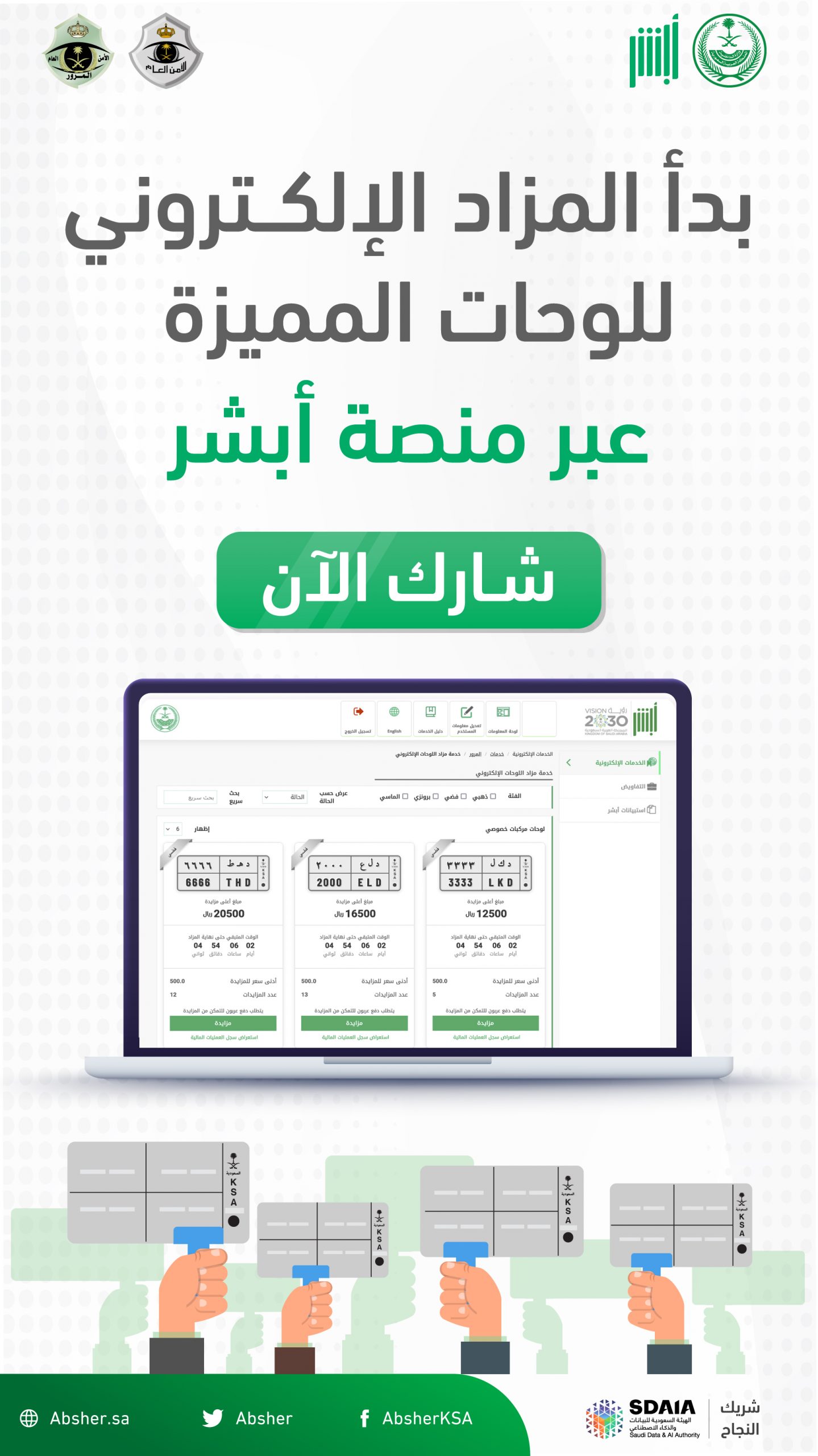 تعرفوا على إجراءات وخطوات المزايدة للوحات الإلكترونية بمنصة أبشر