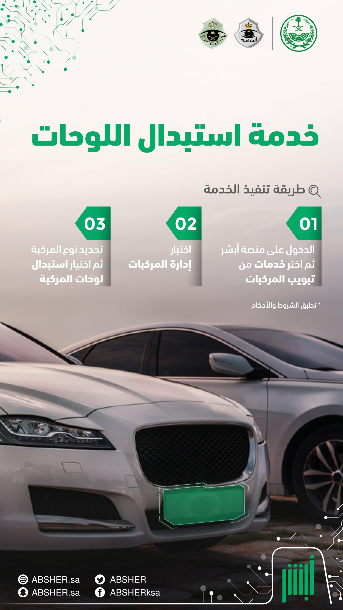أبشر تعلن عن خدمة استبدال لوحات المركبات وخطواتها