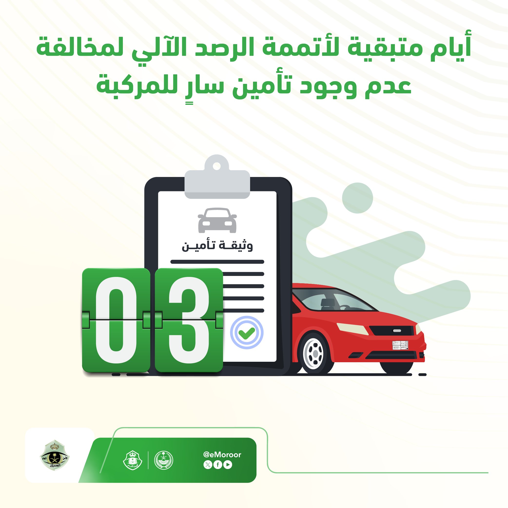 تبقي 3 أيام على أتمتة الرصد الآلي لمخالفات عدم وجود تأمين سار للمركبات