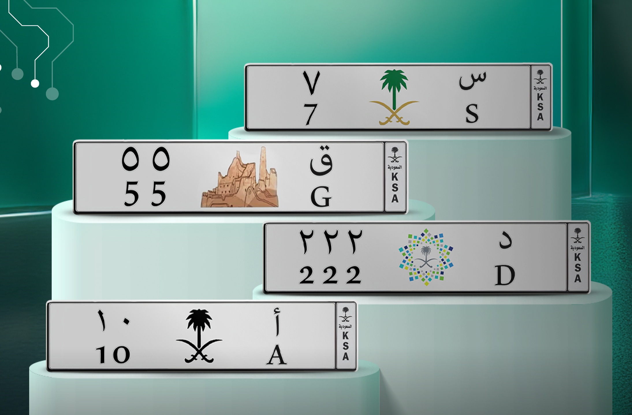 مزاد على 4 لوحات من حرف وحرفين ورقم ورقمين بالسعودية