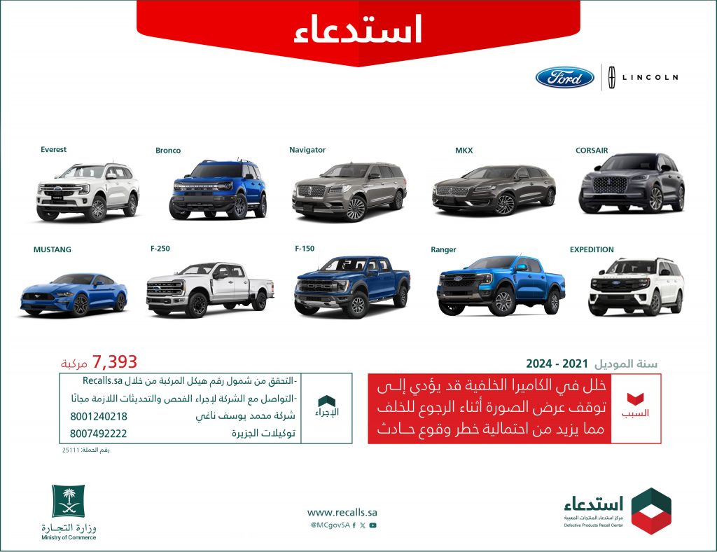استدعاء 7393 سيارة فورد ولينكون في السعودية لعيب في الكاميرا الخلفية