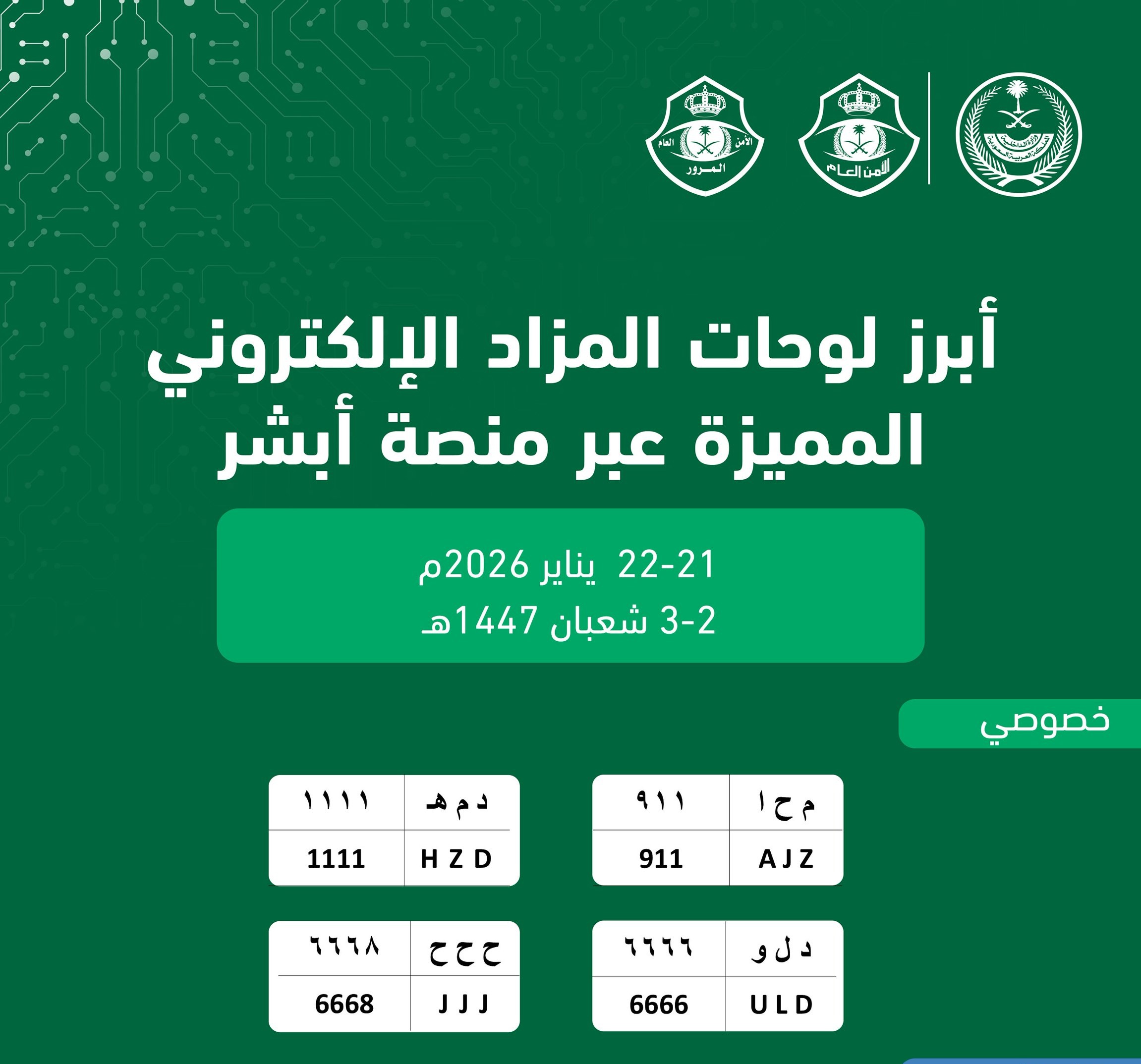 الإعلان عن مزاد لوحات سيارات إلكتروني جديد بالسعودية