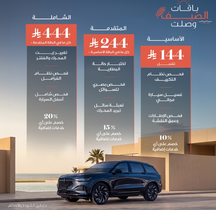 توكيلات الجزيرة تطلق 3 باقات صيانة أساسية لسيارات لينكون
